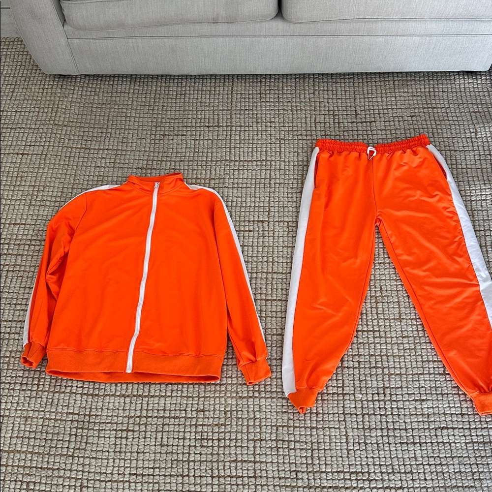 Orange Track Suit with White Stripes